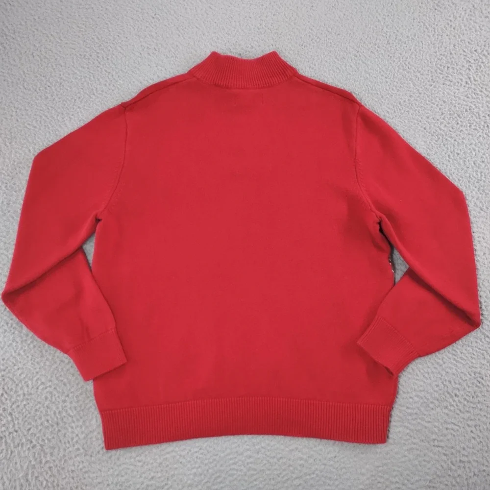 Chaps Sweater Mens Large Red 1/4 Zip Mock Neck Reindeer Christmas Cotton Knit